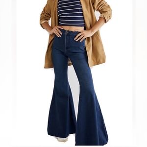 Free People We The Free Flare Bell Bottom Dark Blue Denim Jeans